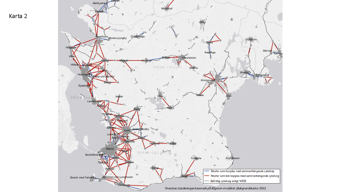 Behov av cykelinfrastruktur i Skåne karta 2