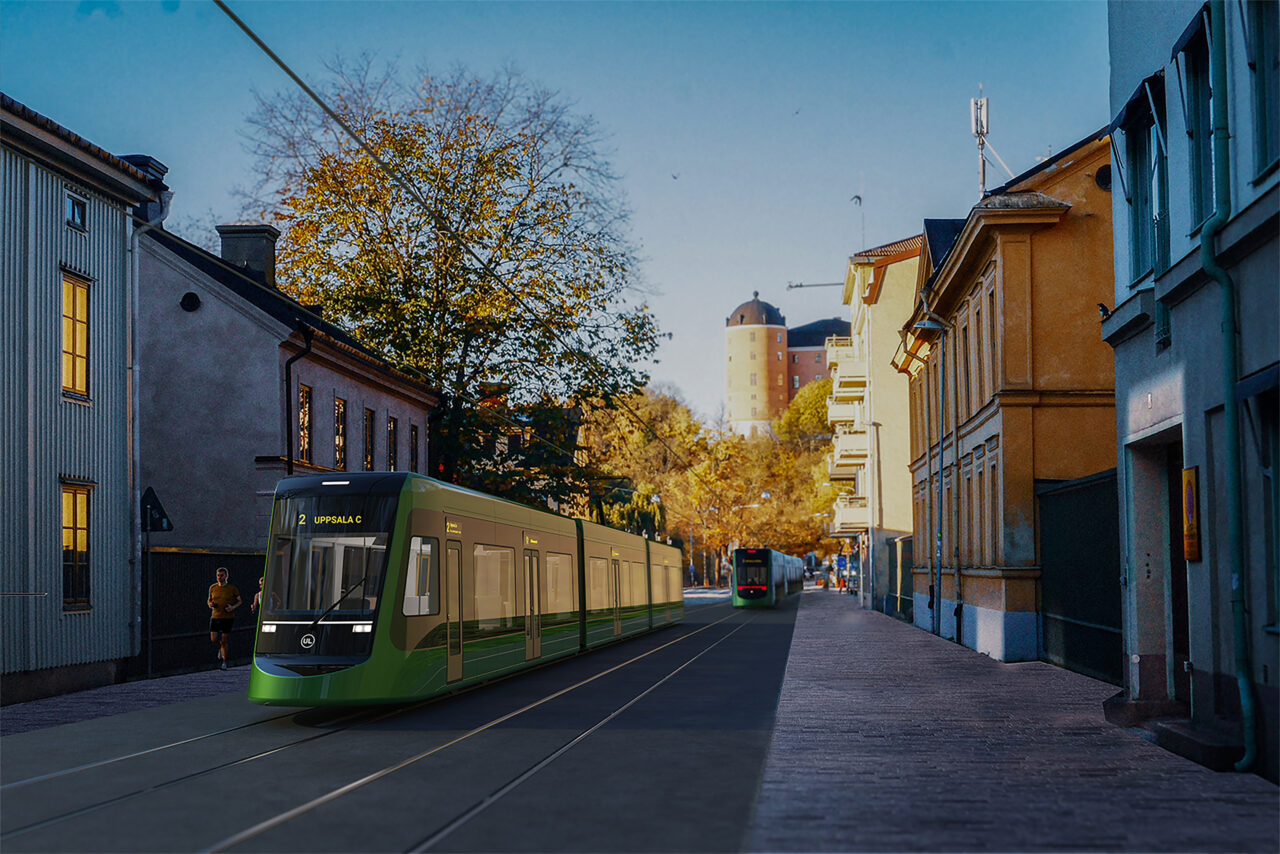 Bild: Bäverns gränd spårvagn i olika riktning, LundbergDesign